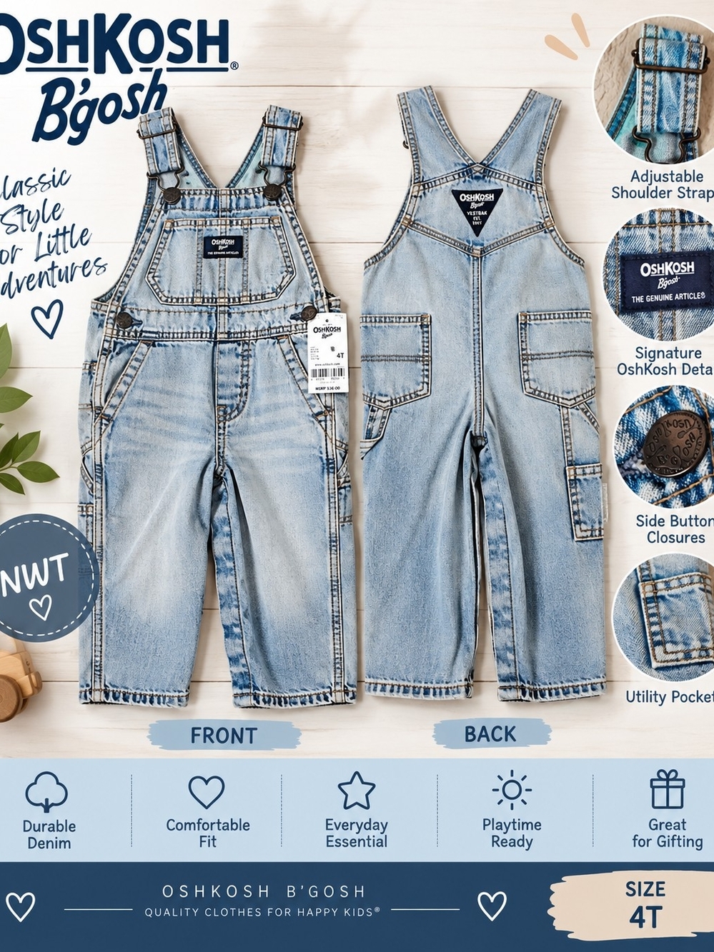 OshKosh B'gosh Light Blue Denim Kids Overalls - 4T NWT